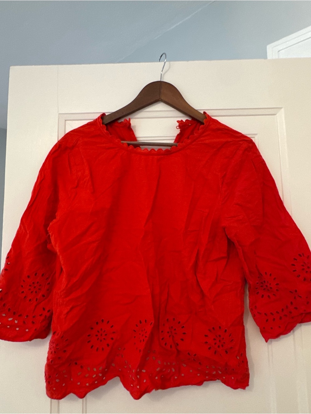 Loft Women’s Red Eyelet Peasant Top with Shorts Set